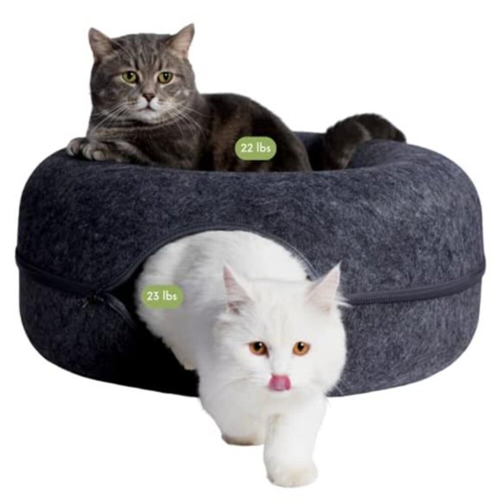 Large Cat Cave Tunnel Bed Donut Hideaway Scratch Felt Dark Gray